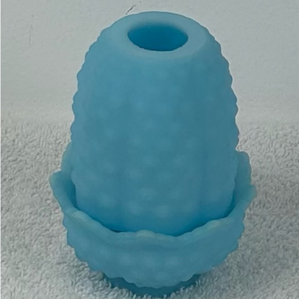 VTG 70s Fenton Satin Sky Blue Milk Glass Hobnail Fairy Lamp Light Votive